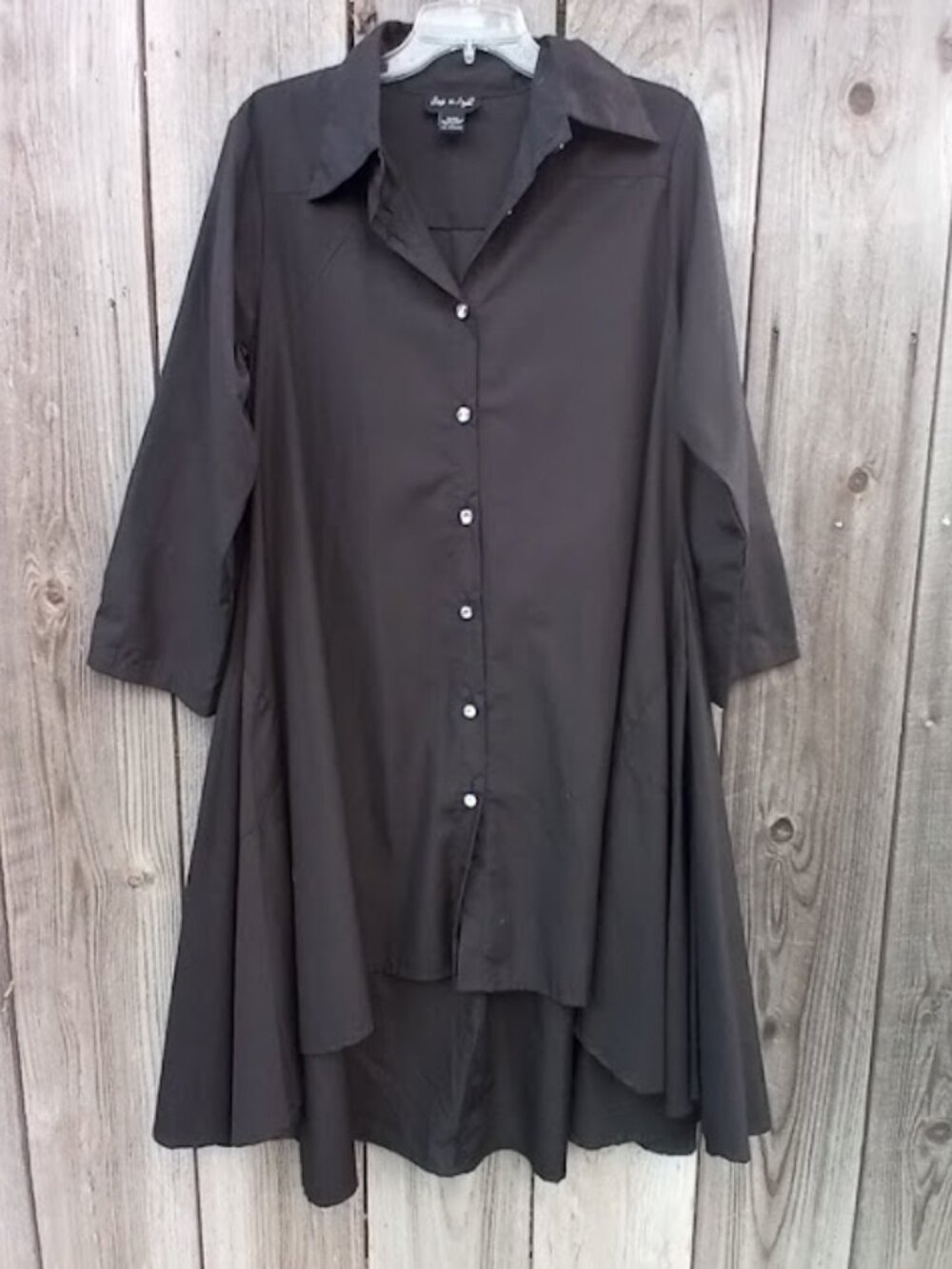 Step In Style Black Hi-Low Shirt Dress Oversized L Rhinestone Buttons Closure